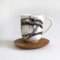 Large mug & wood saucer - branch